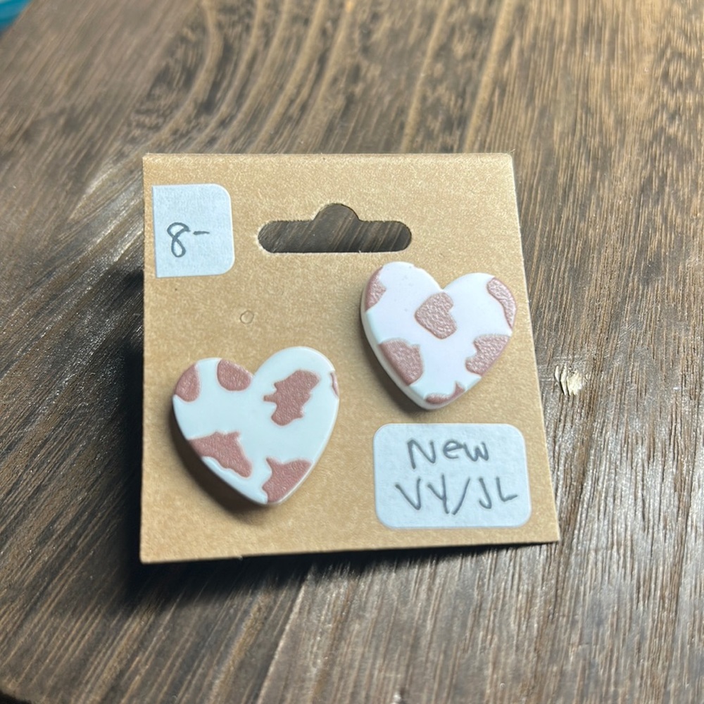 Cow Print Heart Earrings